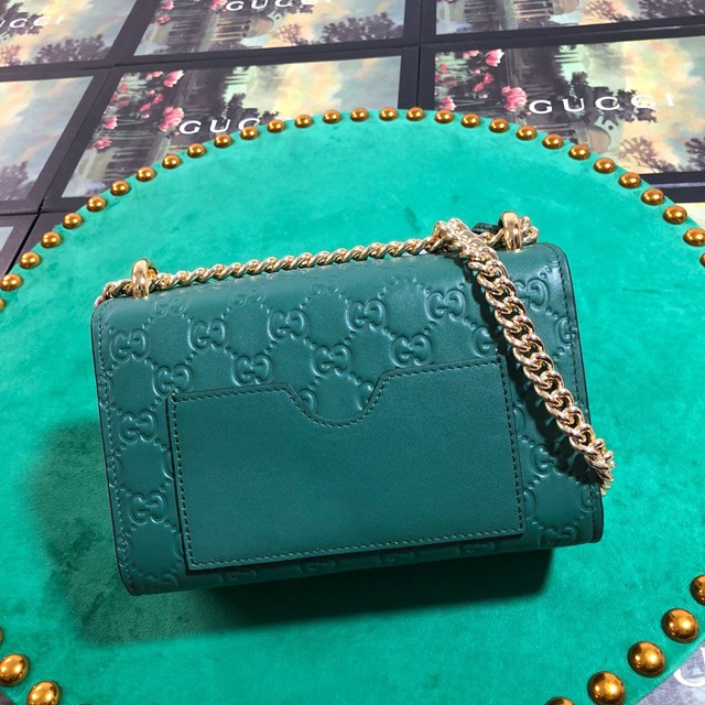 Gucci經典款女包 409487 古馳經典款 綠色壓花全皮 GG鎖扣包 Gucci鏈條肩背斜挎包  gqy2634